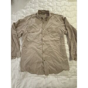 Sage Men's Large Fishing Vented Outdoor Hiking Long Sleeve Beige Shirt Soft
